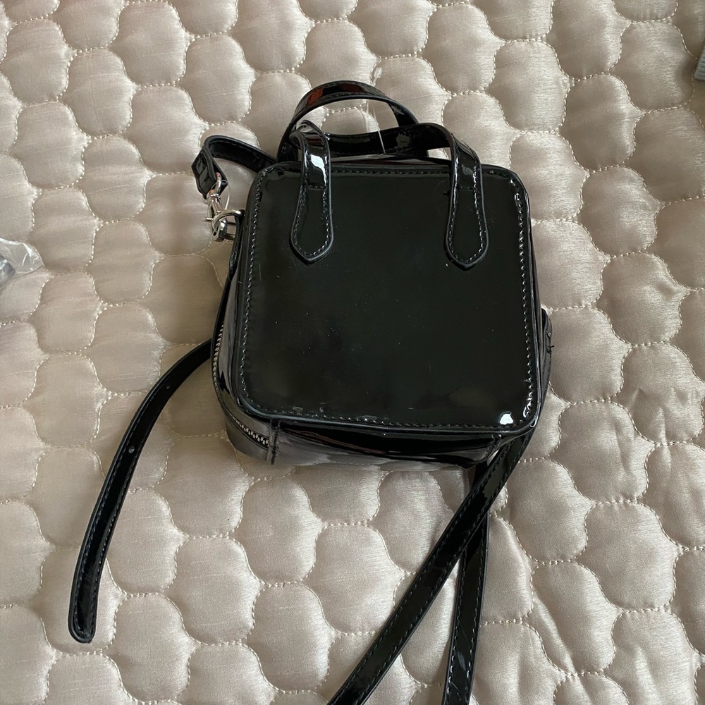 Mini Black Patent Bag w strap